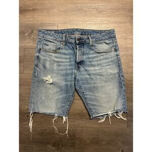 G-Star Raw 3301 Straight Jean Shorts Men's Size 34 Blue Denim Button Fly Jorts